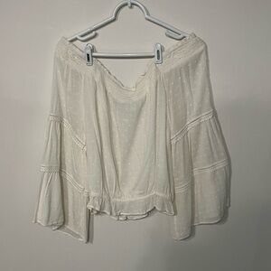 Lulu's Cream Asymmetrical Tie Front Blouse with Bell Sleeves